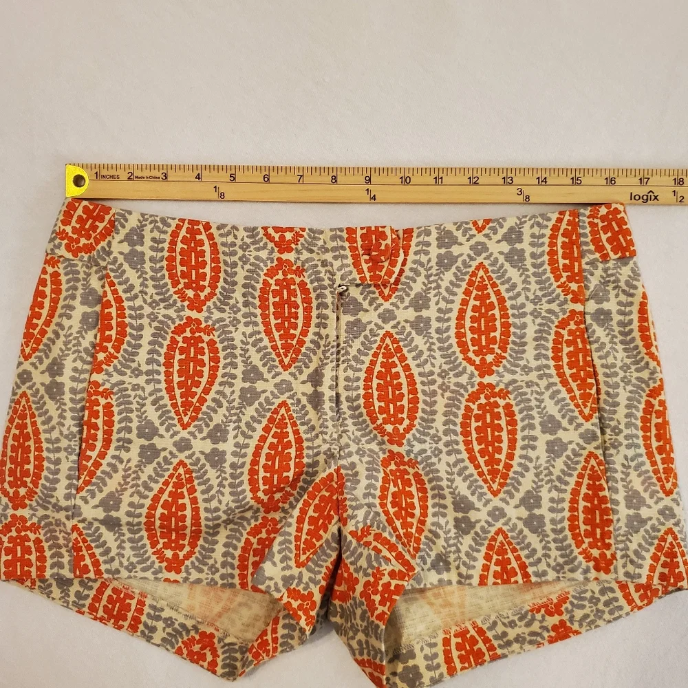 J.CREW Flora Orange Gray Paisley Lily Textured Flat Front Chino Shorts Women's 8